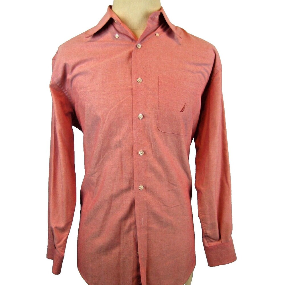 Mens Nautica 100% Cotton LS Red Pinpoint Oxford Casual Shirt sz 15.5-32/33